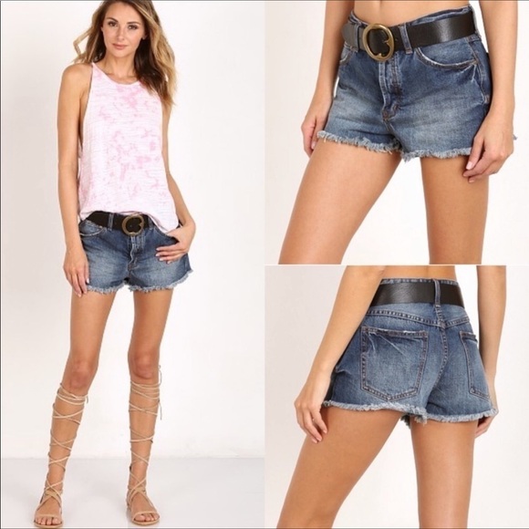 Free People Rock Denim Uptown Shorts Harbor Distressed Cutoff Shorts - Picture 1 of 7